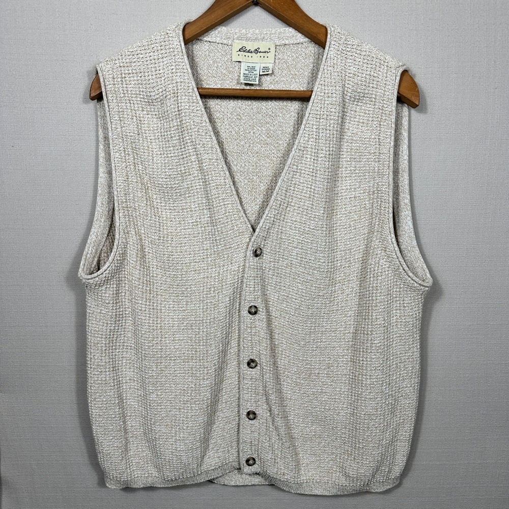 Vintage 90s Eddie Bauer Cotton Sweater Vest Men M Made USA Grandpa Knit
